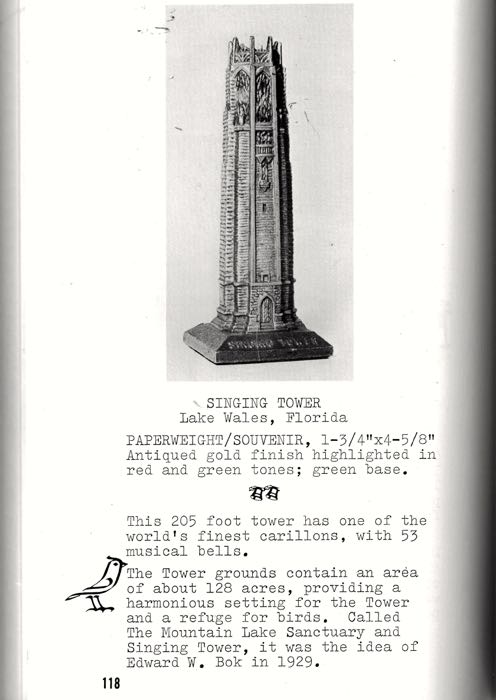 Page 118 from "Souvenir Buildings, A Collection of Identified Miniatures" by Dort Fratzke Brown, Copyright 1977.  Seminal publication of miniature buildings. 