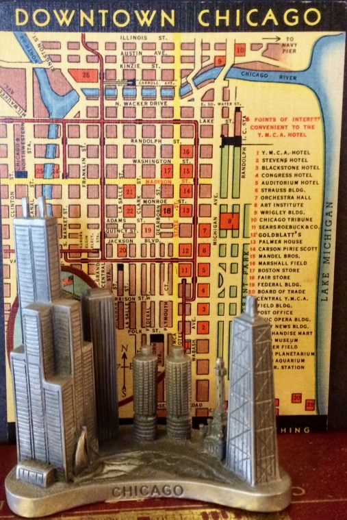 Pewter Cityscape of Chicago. 2 3/4" tall. 